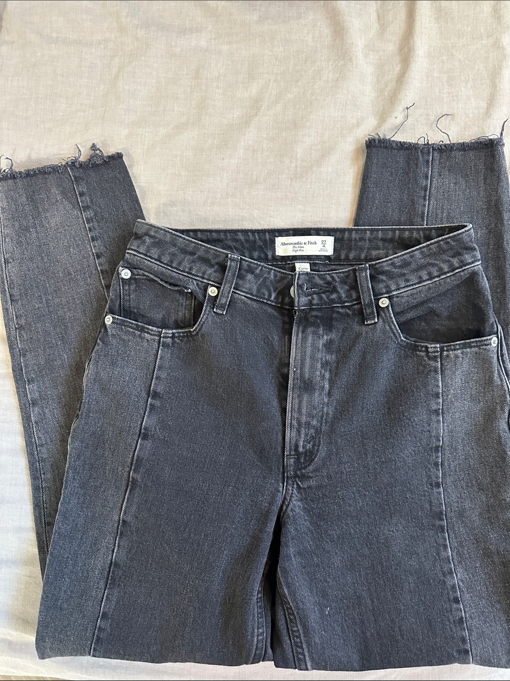 Abercrombie & Fitch Women's Washed Black Straight-Leg Mom Jeans